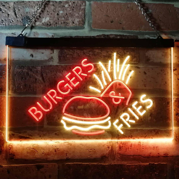 ADVPRO Burgers & Fries Fast Food Open Shop Dual Color LED Neon Sign st6-i3192 - Red & Yellow