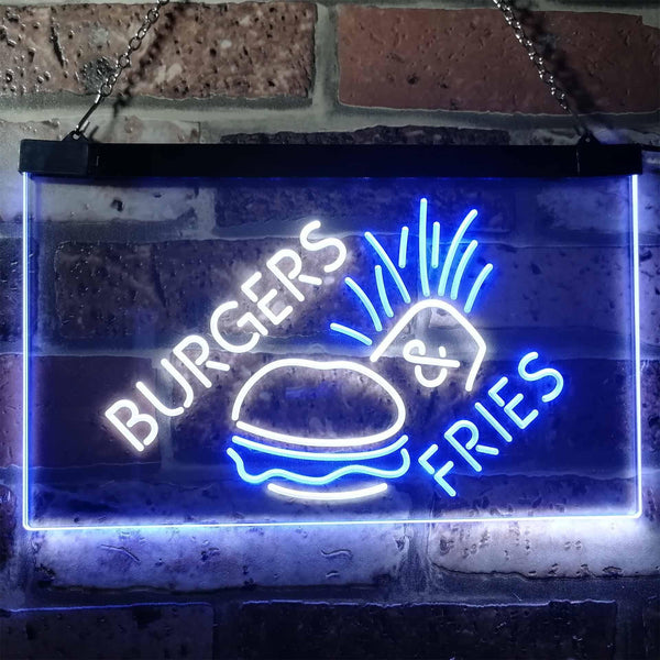 ADVPRO Burgers & Fries Fast Food Open Shop Dual Color LED Neon Sign st6-i3192 - White & Blue