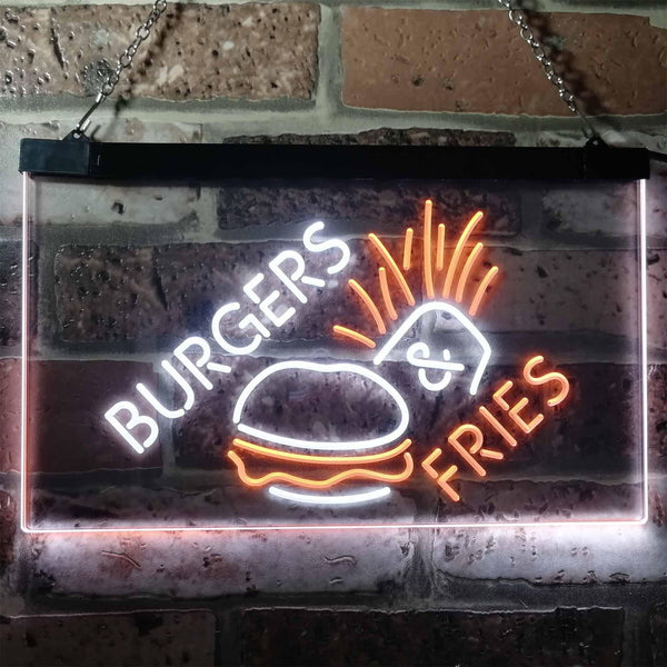 ADVPRO Burgers & Fries Fast Food Open Shop Dual Color LED Neon Sign st6-i3192 - White & Orange