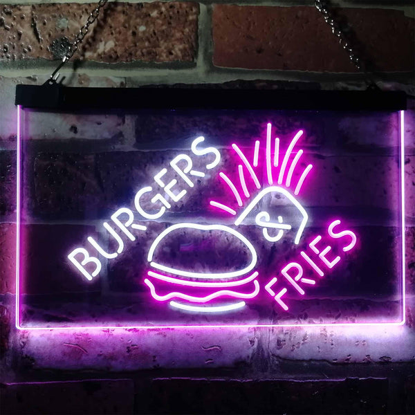 ADVPRO Burgers & Fries Fast Food Open Shop Dual Color LED Neon Sign st6-i3192 - White & Purple