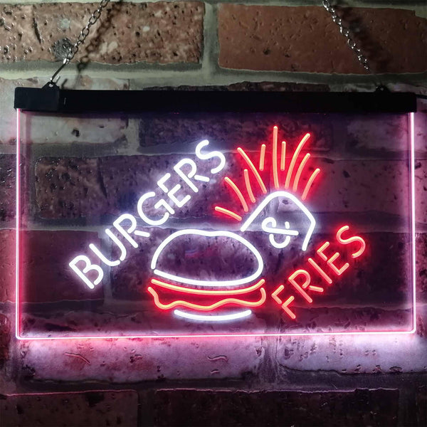 ADVPRO Burgers & Fries Fast Food Open Shop Dual Color LED Neon Sign st6-i3192 - White & Red