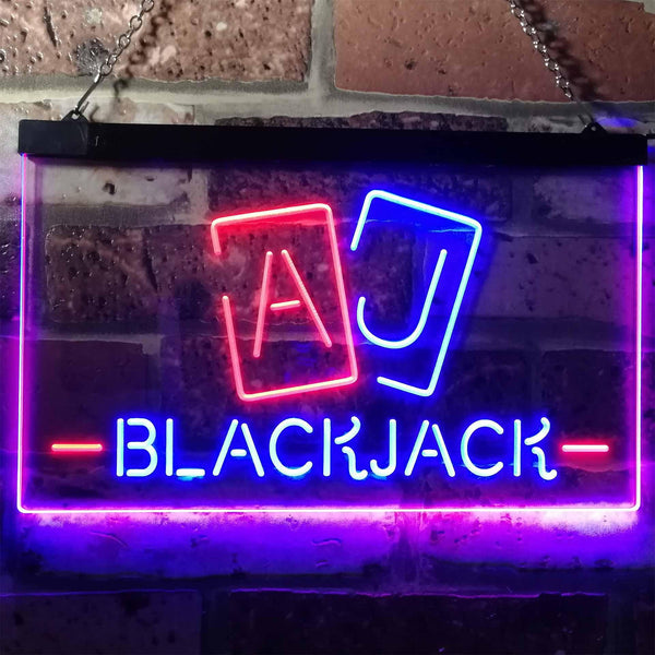 ADVPRO Black Jack Casino Poker Room Man Cave Dual Color LED Neon Sign st6-i3194 - Blue & Red