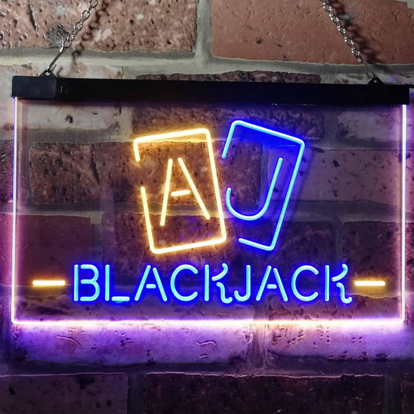 ADVPRO Black Jack Casino Poker Room Man Cave Dual Color LED Neon Sign st6-i3194 - Blue & Yellow