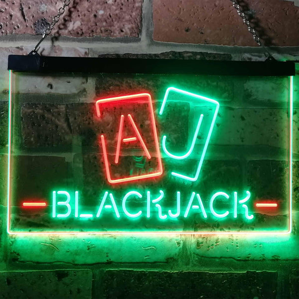 ADVPRO Black Jack Casino Poker Room Man Cave Dual Color LED Neon Sign st6-i3194 - Green & Red