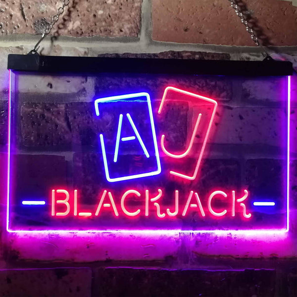 ADVPRO Black Jack Casino Poker Room Man Cave Dual Color LED Neon Sign st6-i3194 - Red & Blue