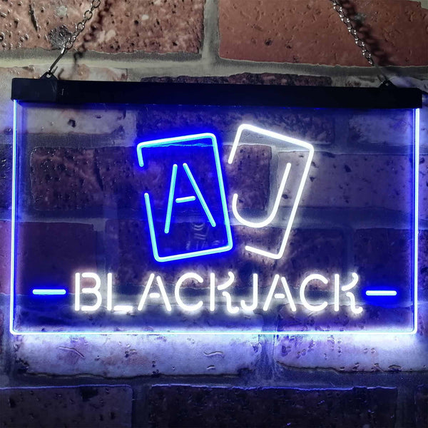 ADVPRO Black Jack Casino Poker Room Man Cave Dual Color LED Neon Sign st6-i3194 - White & Blue