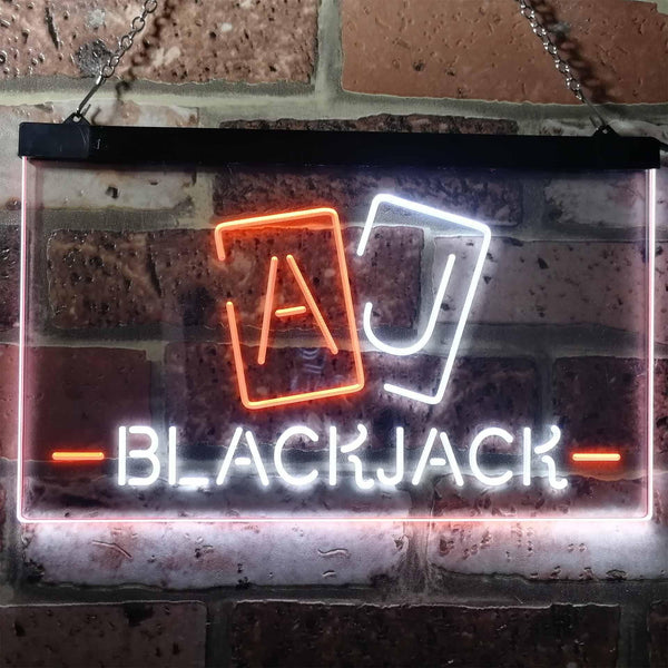 ADVPRO Black Jack Casino Poker Room Man Cave Dual Color LED Neon Sign st6-i3194 - White & Orange