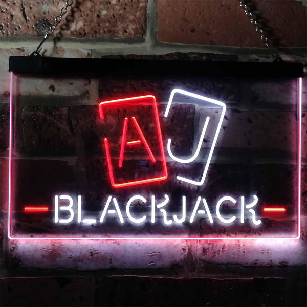 ADVPRO Black Jack Casino Poker Room Man Cave Dual Color LED Neon Sign st6-i3194 - White & Red