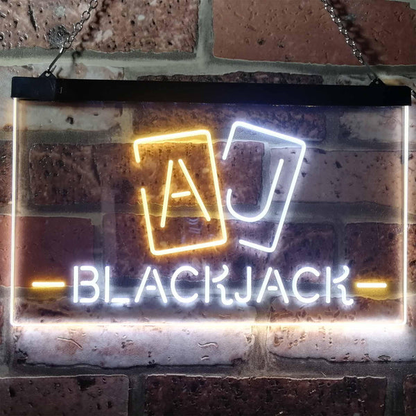 ADVPRO Black Jack Casino Poker Room Man Cave Dual Color LED Neon Sign st6-i3194 - White & Yellow