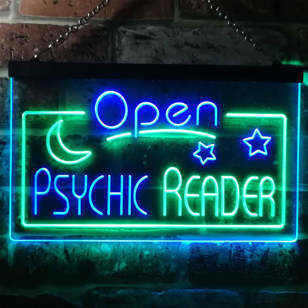 ADVPRO Psychic Reader Open Moon Star Room Decor Dual Color LED Neon Sign st6-i3204 - Green & Blue