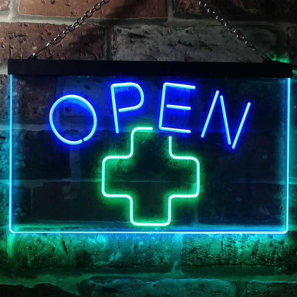 ADVPRO Open Medical Cross Shop Display Decor Dual Color LED Neon Sign st6-i3209 - Green & Blue