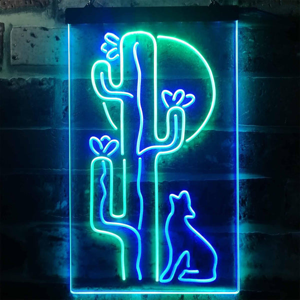 ADVPRO Cactus Wolf with Moon Room Light  Dual Color LED Neon Sign st6-i3217 - Green & Blue