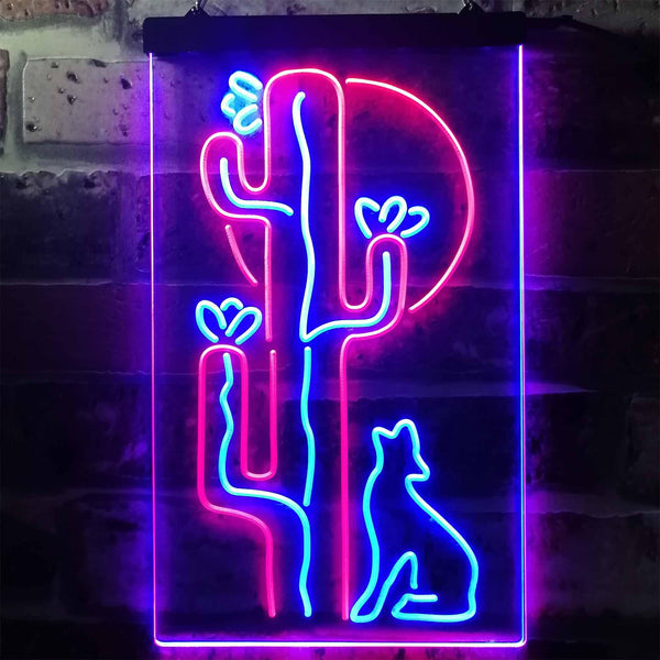 ADVPRO Cactus Wolf with Moon Room Light  Dual Color LED Neon Sign st6-i3217 - Red & Blue