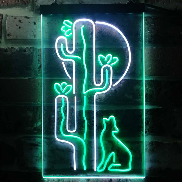 ADVPRO Cactus Wolf with Moon Room Light  Dual Color LED Neon Sign st6-i3217 - White & Green