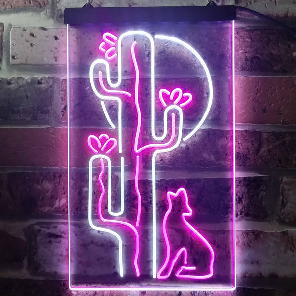 ADVPRO Cactus Wolf with Moon Room Light  Dual Color LED Neon Sign st6-i3217 - White & Purple