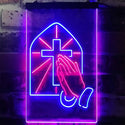 ADVPRO Crosses with Praying Hands Room Display  Dual Color LED Neon Sign st6-i3224 - Blue & Red