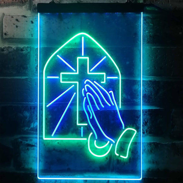 ADVPRO Crosses with Praying Hands Room Display  Dual Color LED Neon Sign st6-i3224 - Green & Blue