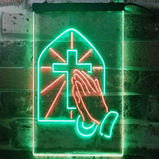 ADVPRO Crosses with Praying Hands Room Display  Dual Color LED Neon Sign st6-i3224 - Green & Red