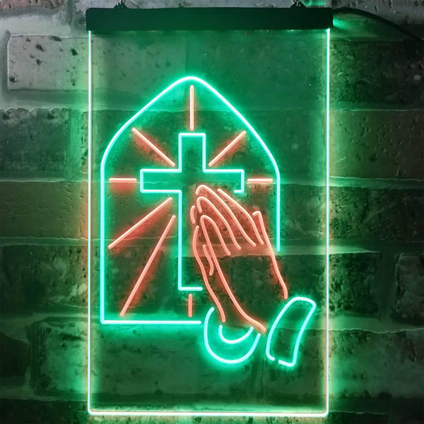 ADVPRO Crosses with Praying Hands Room Display  Dual Color LED Neon Sign st6-i3224 - Green & Red