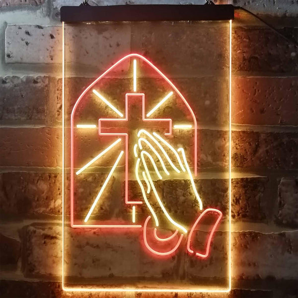 ADVPRO Crosses with Praying Hands Room Display  Dual Color LED Neon Sign st6-i3224 - Red & Yellow