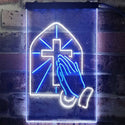 ADVPRO Crosses with Praying Hands Room Display  Dual Color LED Neon Sign st6-i3224 - White & Blue
