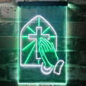 ADVPRO Crosses with Praying Hands Room Display  Dual Color LED Neon Sign st6-i3224 - White & Green