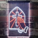 ADVPRO Crosses with Praying Hands Room Display  Dual Color LED Neon Sign st6-i3224 - White & Orange