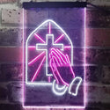 ADVPRO Crosses with Praying Hands Room Display  Dual Color LED Neon Sign st6-i3224 - White & Purple