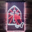 ADVPRO Crosses with Praying Hands Room Display  Dual Color LED Neon Sign st6-i3224 - White & Red