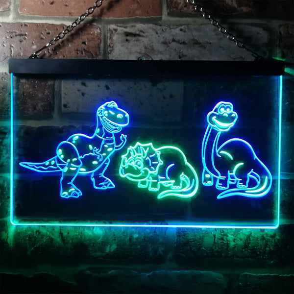 ADVPRO Dinosaur Tyrannosaurus Velociraptor Triceratops Dual Color LED Neon Sign st6-i3226 - Green & Blue