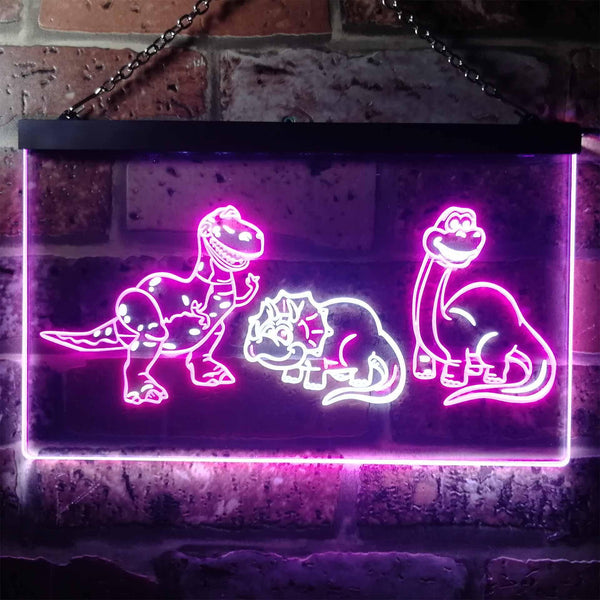 ADVPRO Dinosaur Tyrannosaurus Velociraptor Triceratops Dual Color LED Neon Sign st6-i3226 - White & Purple