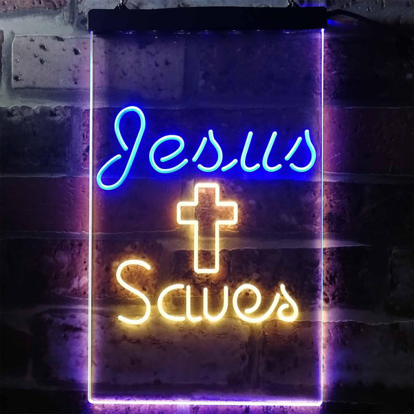 ADVPRO Jesus Saves Crosses  Dual Color LED Neon Sign st6-i3239 - Blue & Yellow