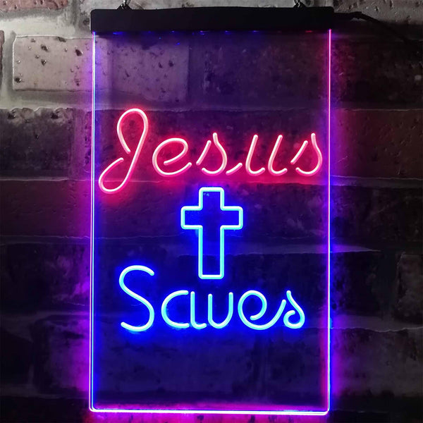 ADVPRO Jesus Saves Crosses  Dual Color LED Neon Sign st6-i3239 - Red & Blue