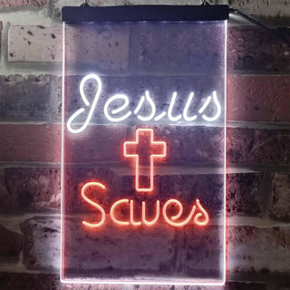 ADVPRO Jesus Saves Crosses  Dual Color LED Neon Sign st6-i3239 - White & Orange
