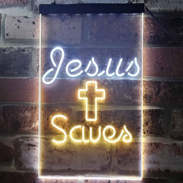 ADVPRO Jesus Saves Crosses  Dual Color LED Neon Sign st6-i3239 - White & Yellow