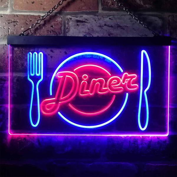 ADVPRO Diner Restaurant Knife Fork Dual Color LED Neon Sign st6-i3240 - Blue & Red