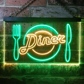 ADVPRO Diner Restaurant Knife Fork Dual Color LED Neon Sign st6-i3240 - Green & Yellow