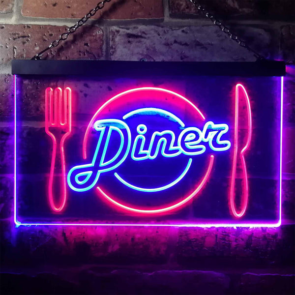 ADVPRO Diner Restaurant Knife Fork Dual Color LED Neon Sign st6-i3240 - Red & Blue