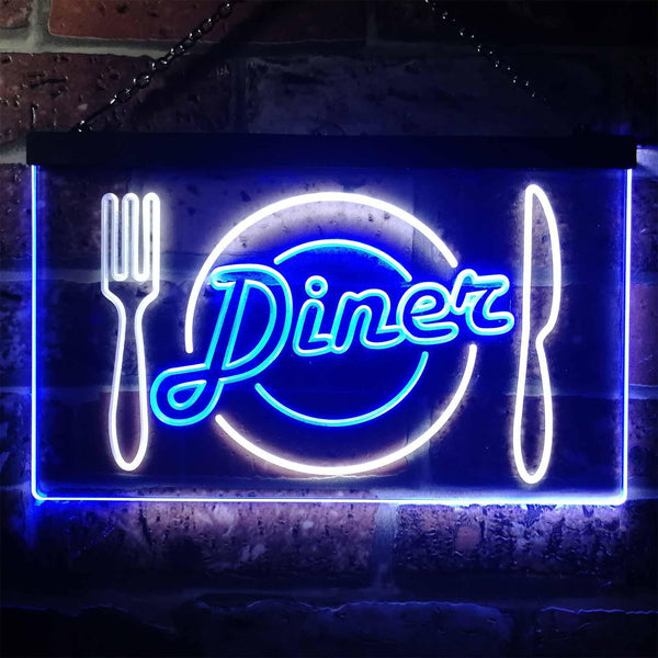 ADVPRO Diner Restaurant Knife Fork Dual Color LED Neon Sign st6-i3240 - White & Blue