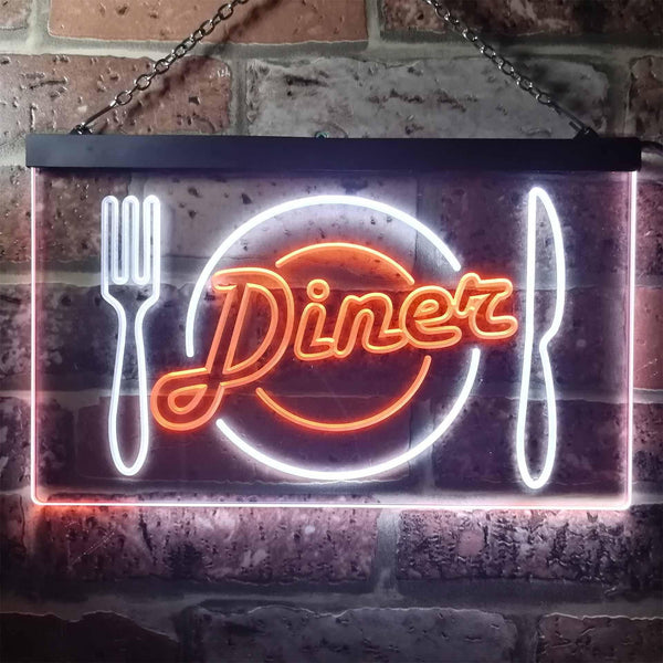 ADVPRO Diner Restaurant Knife Fork Dual Color LED Neon Sign st6-i3240 - White & Orange