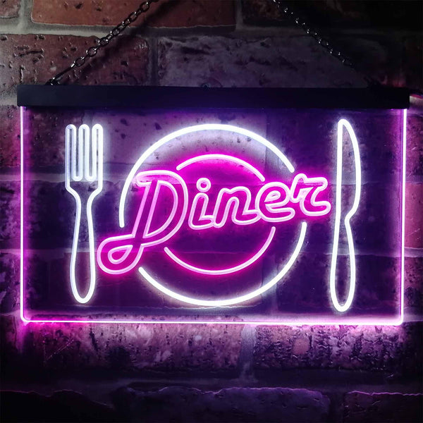 ADVPRO Diner Restaurant Knife Fork Dual Color LED Neon Sign st6-i3240 - White & Purple