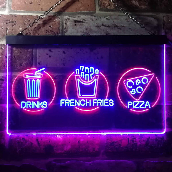 ADVPRO French Fries Drinks Pizza Cafe Dual Color LED Neon Sign st6-i3242 - Red & Blue