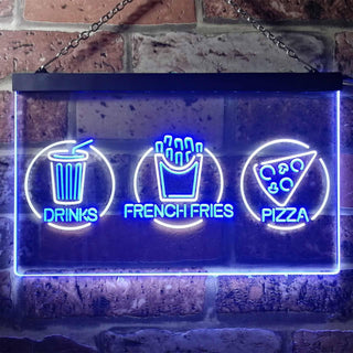 ADVPRO French Fries Drinks Pizza Cafe Dual Color LED Neon Sign st6-i3242 - White & Blue