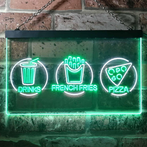 ADVPRO French Fries Drinks Pizza Cafe Dual Color LED Neon Sign st6-i3242 - White & Green