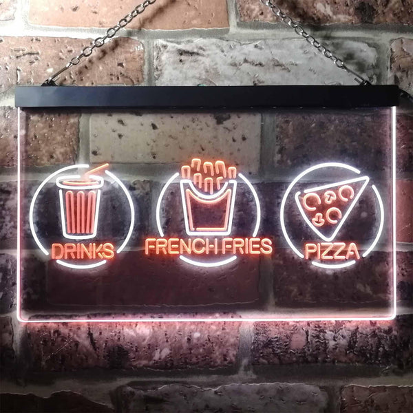 ADVPRO French Fries Drinks Pizza Cafe Dual Color LED Neon Sign st6-i3242 - White & Orange