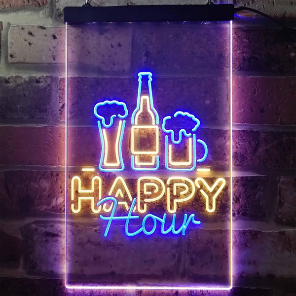 ADVPRO Happy Hour Beverage Home Bar  Dual Color LED Neon Sign st6-i3243 - Blue & Yellow