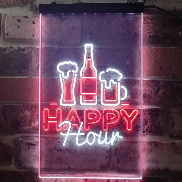 ADVPRO Happy Hour Beverage Home Bar  Dual Color LED Neon Sign st6-i3243 - White & Red