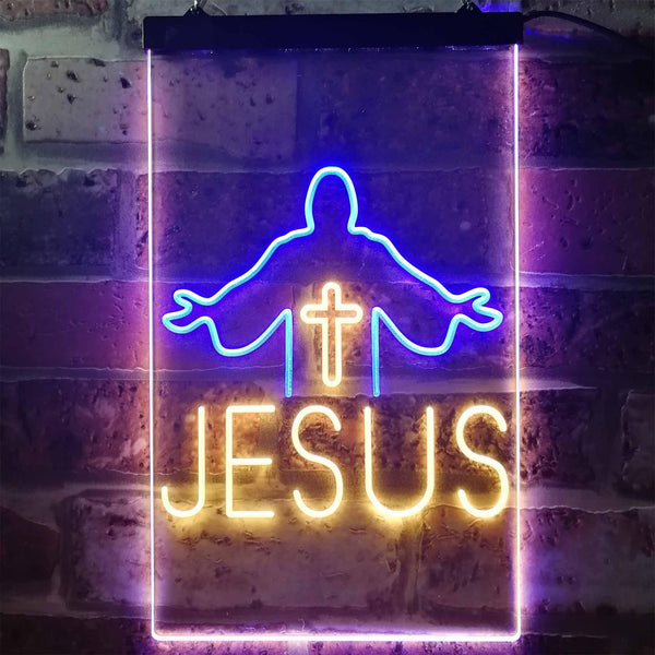 ADVPRO Jesus Saves Crosses Church  Dual Color LED Neon Sign st6-i3245 - Blue & Yellow