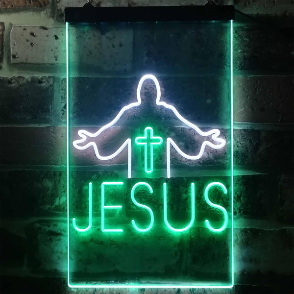 ADVPRO Jesus Saves Crosses Church  Dual Color LED Neon Sign st6-i3245 - White & Green