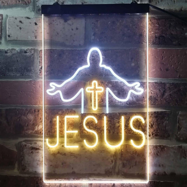 ADVPRO Jesus Saves Crosses Church  Dual Color LED Neon Sign st6-i3245 - White & Yellow